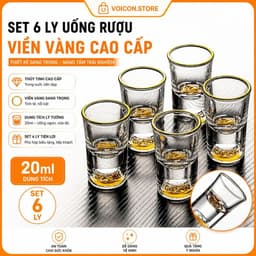 Bộ 6 chén trắng bằng vàng lá cao cấp cho sử dụng tại nhà, chia rượu pha lê cá nhân hóa, ly rượu miệng nhỏ,VOICON-[DA66] 1