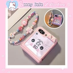 [CÓ SẴN] Nhiều màu - Ốp Z FLIP 8 - Z Flip4 - Z Flip3 - Flip5 5G tai thỏ dây mix charm dễ thương kèm thanh bảo vệ bản lề 1