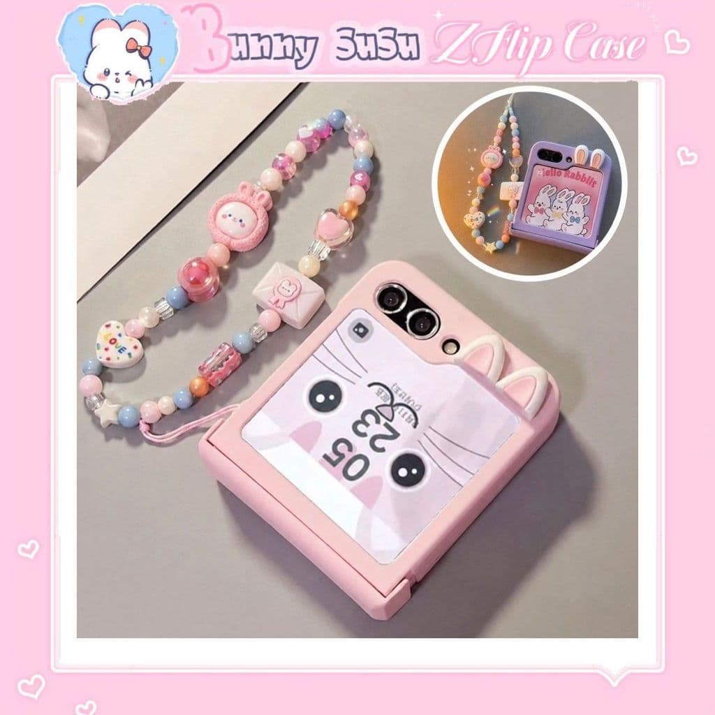 [CÓ SẴN] Nhiều màu - Ốp Z FLIP 8 - Z Flip4 - Z Flip3 - Flip5 5G tai thỏ dây mix charm dễ thương kèm thanh bảo vệ bản lề
