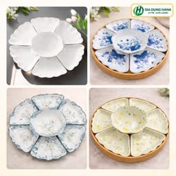 Bộ Bát Đĩa Hoa Mặt Trời 7 Món Gốm Sứ Cao Cấp, Nhiều Mẫu Nấm Nâu – Viền Đen – Mai Vàng – Hoa Sen, Bộ Đĩa Bày Mâm Cơm 45CM 1