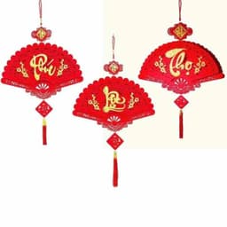 Set 3 Khánh Quạt Nhung Chữ PHÚC - LỘC - THỌ Treo Trang Trí Tết 1