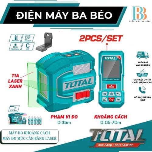 Bộ combo máy đo khoảng cách TMT57026 & máy đo mức cân bằng tia laser xanh TLL156601 Total TOSLL0401