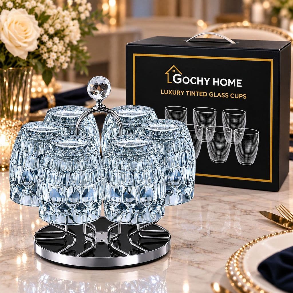 [ GOCHY ] Bộ 6 Ly Thủy Tinh GOCHY HOME 300ml Vân Ong Dập Nổi 3D, Cốc Uống Nước Soda-Lime Không Chì, Dày Dặn Sang Trọng- Mix Xanh