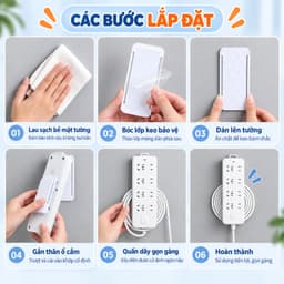 Giá Treo Ổ Điện Dán Tường, Dụng Cụ Cuộn Dây Nguồn Có Kẹp Giữ Chống Rối, Tiết Kiệm Diện Tích
 9