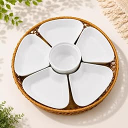 [GOCHY] Bộ Bát Đĩa Hoa Mai 5 Cánh Kèm Khay Mây 33CM Làm Mâm Cúng Bàn Thờ Thần Tài, Mâm Chè, Mâm Xôi Siêu xᶖnh, Ý Nghĩa 5