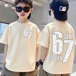 Áo thun bé trai số 67 họa tiết in trên mặt trước và sau tay ngắn Cotton nguyên chất thoải mái khi mặc quần áo thời trang mùa hè không nóng bỏng Có nhiều kích cỡ. 3