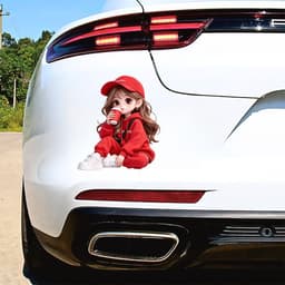 Decal Dán Xe Hơi Bé Gái Uống Cà Phê Đỏ Chống Thấm Nước, Phụ Kiện Xe Hơi Thời Trang 4