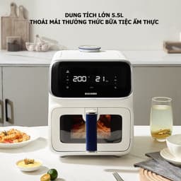 [ĐỜI MỚI NHẤT- BH 18T] Nồi chiên không dầu hơi nước Qcooko cống suất 1500W dung tích 5L, màn hình cảm ứng dễ dàng thao t 3