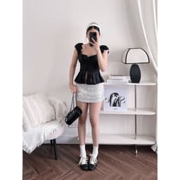 (Có Mút) Áo Kiểu Nữ Cánh Tiên Nút Bọc Cotton Lạnh Hoạ Tiết Trơn/Chấm Bi Xẻ Bụng Lưng Bo Chun - Fashion 73 6