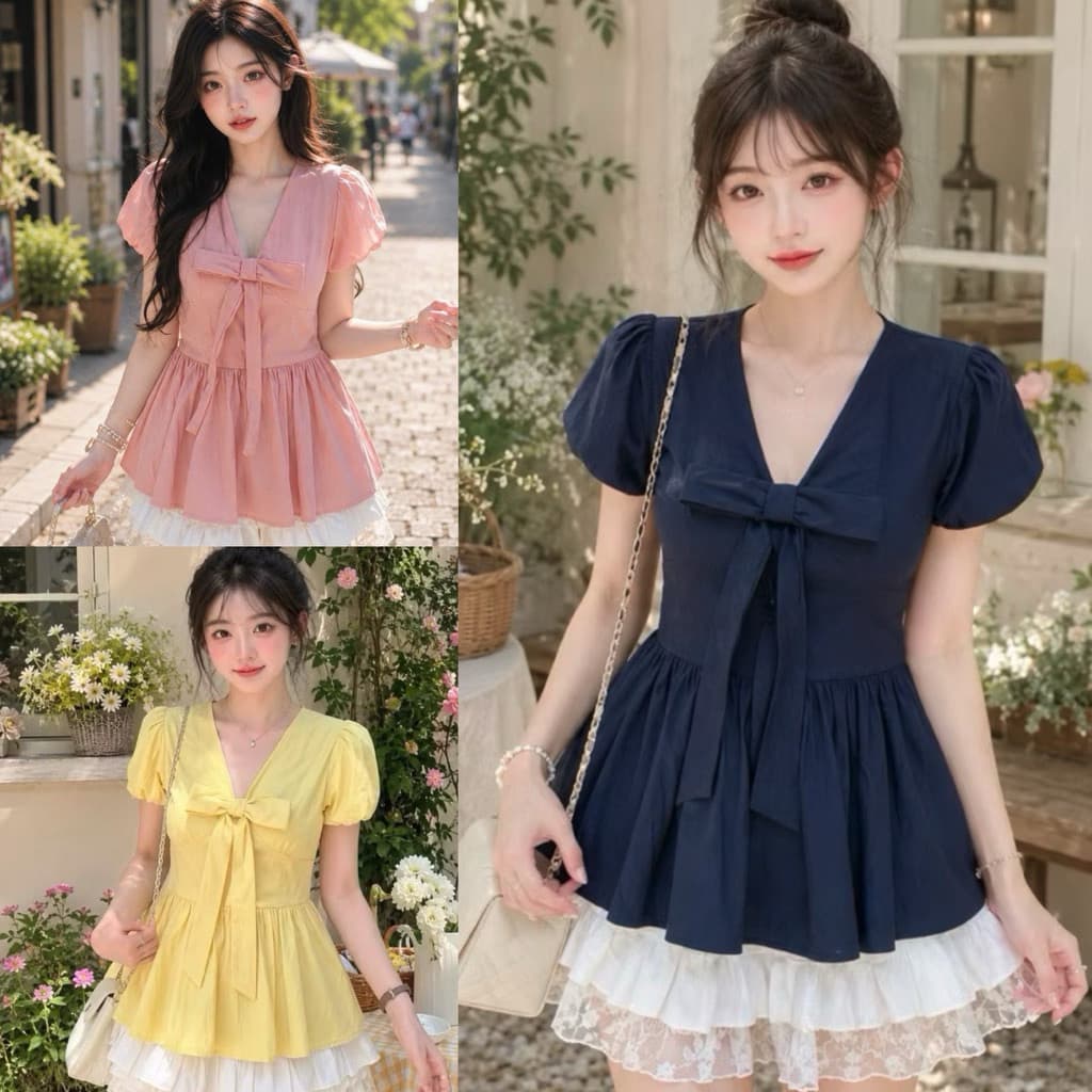 Áo sơ mi babydoll hottrend kiểu Hàn Quốc xinh xắn có dây chiết eo  SMK98 TRON