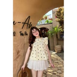 Áo Kiểu Nữ Cổ Bèo Cánh Tiên Viền Tầng Vải Gió Nhăn Babydoll 3