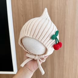 M174 Mũ Len Trùm Đầu Có Dây Buộc Giữ Ấm Mùa Đông Cho Bé, Mũ Len Cho Bé Đính Quả Cherry Dễ Thương 3m -2 tuổi 4
