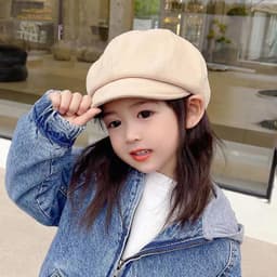 Len Nỉ Trẻ Em Mũ Nồi Màu Trơn Bé Gái Thu Đông Mũ Hình Bát Giác Thời Trang Đơn Giản Trẻ Em Họa Sĩ Mũ 3