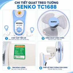 Quạt treo tường Senko TC1688 47W sải cánh 39cm 3 tốc độ 2 dây giật chính hãng bảo hành 2 năm 4