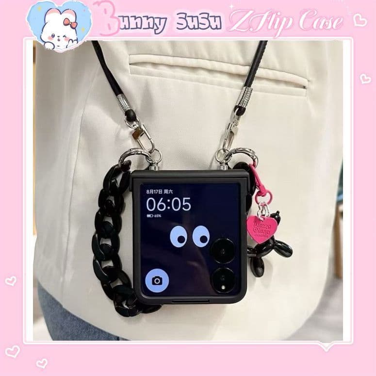[CÓ SẴN] Ốp ZFLIP 8 - Z FLIP 7 - Z FLIP6 - FLIP5 5G dây xích nhựa cá tính kèm móc treo poodle và thanh bảo vệ bản lề