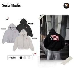 Áo khoác Hoodie Zip Nỉ Có Túi & Dây Rút Three Star Thêu xù Lá cờ -Áo Hoodie Thời trang Unisex Nam Nữ TopMenswear 2