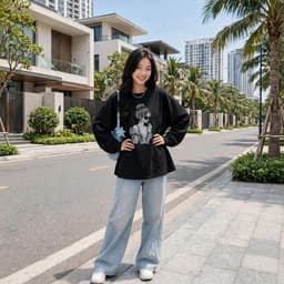 Áo thun giấy cổ tròn dài tay thu đông vải thun giấy xước mỏng mát in hoạ tiết cổ gái đeo kính đen ngầu  TG GAI1 0 85 9