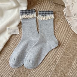 🧦 SET 3 ĐÔI TẤT VỚ NỮ CỔ CAO PHỐI REN CARO VINTAGE 9