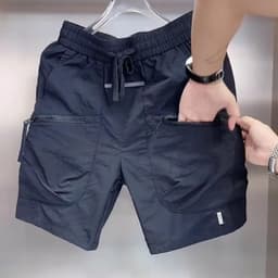 Quần short cargo nam túi khóa kéo khô nhanh 5 inch bình thường màu trơn bãi biển mùa hè 9