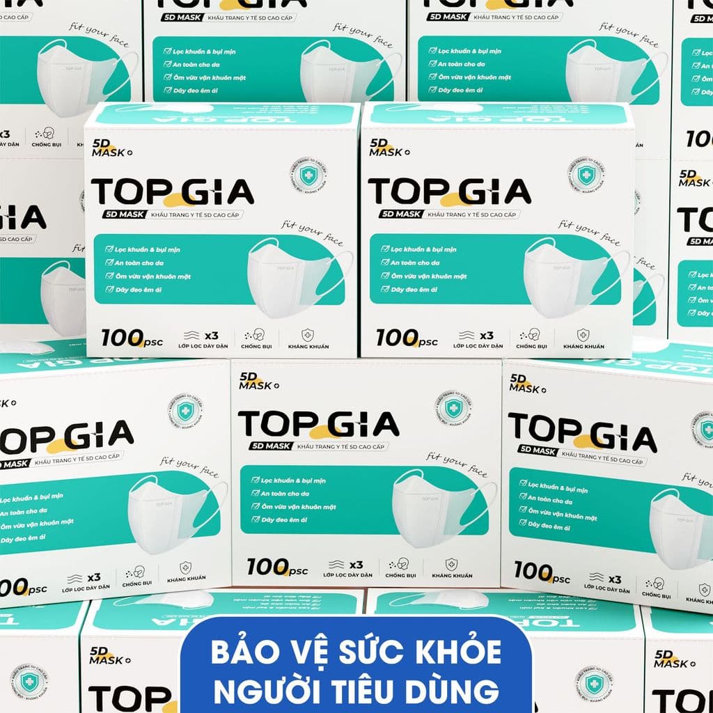 Khẩu Trang 5D TOPGIA Cao Cấp | Form 3D Ôm Mặt, Thoáng Khí, Đeo Thoải Mái, Phù Hợp Nam Nữ