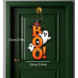 HOUCHU Halloween Ma Mặt Dây, Gỗ 2D Flat Ma Phù Thủy Mũ Móc Treo Cửa, Trang Trí Ngày Lễ Gothic Dày Gỗ Chắc Chắn Có Dây BOO Thư Trang Trí Tường Trang Trí Nhà 2