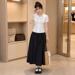 Áo sơ mi kiểu cổ bèo dáng ôm có dây cột eo tăng chỉnh tôn dáng in nơ hồng ở cổ SS036INNO - Fashion 73 8