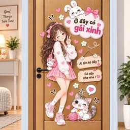 Decal, sticker dán cửa hình chibi dễ thương. Decal dán cửa. 4