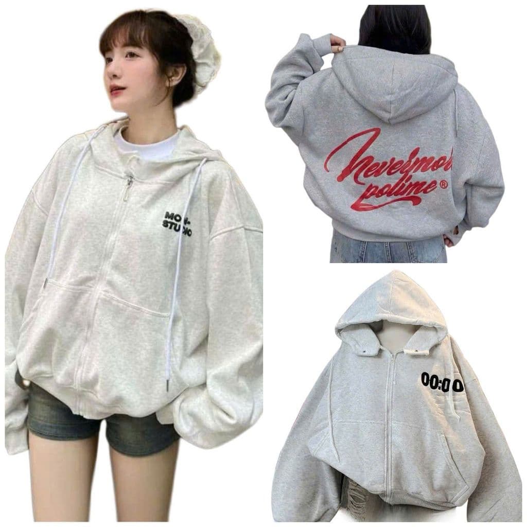Áo khoác hoodie nỉ , thiết kế unisex hiện đại, form rộng màu xám tiêu - chữ BOSTIONER -thoitra.ng