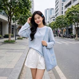 Áo thun giấy form rộng cổ tròn tay dài thu đông chất mỏng mát màu kẻ sọc  xắn  AS 8 43 65 9