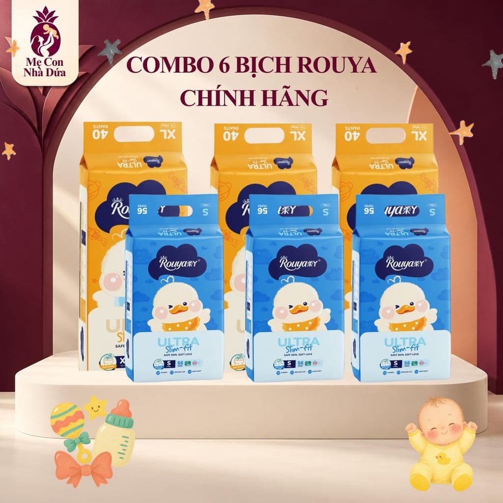 [ Kèm quà ] Combo 6 bịch Tã/bỉm ROUYA siêu thấm, lành tính cho bé size NB,S,M,L,XL,XXL,XXXL