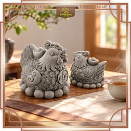 Tượng gà vàng ấp trứng đá sa thạch 2