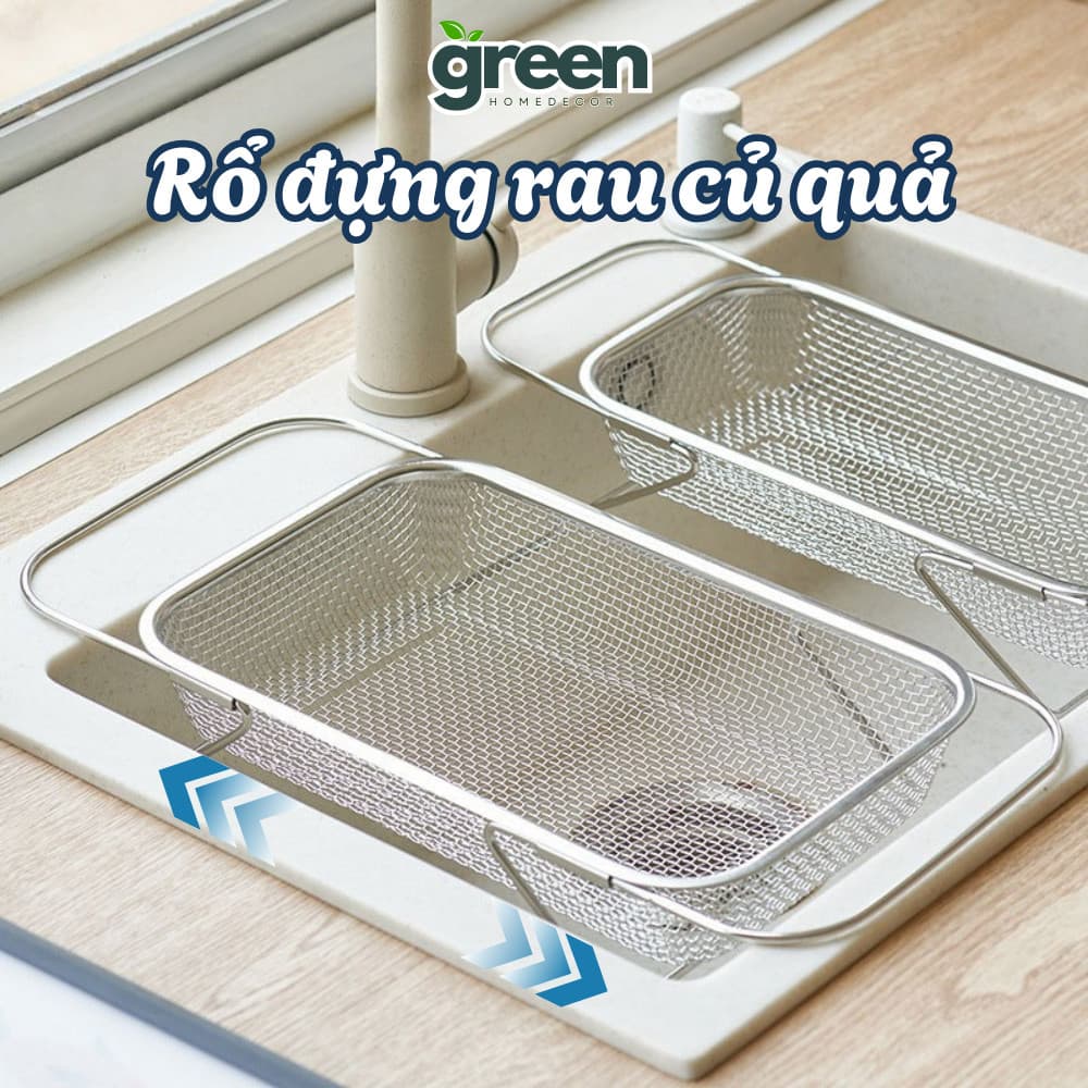 Rổ Lưới Inox 304 Kéo Giãn Bồn Rửa Chén - Rổ Rửa Rau Củ Quả, Giá Úp Chén Bát Thoát Nước Tiện Lợi