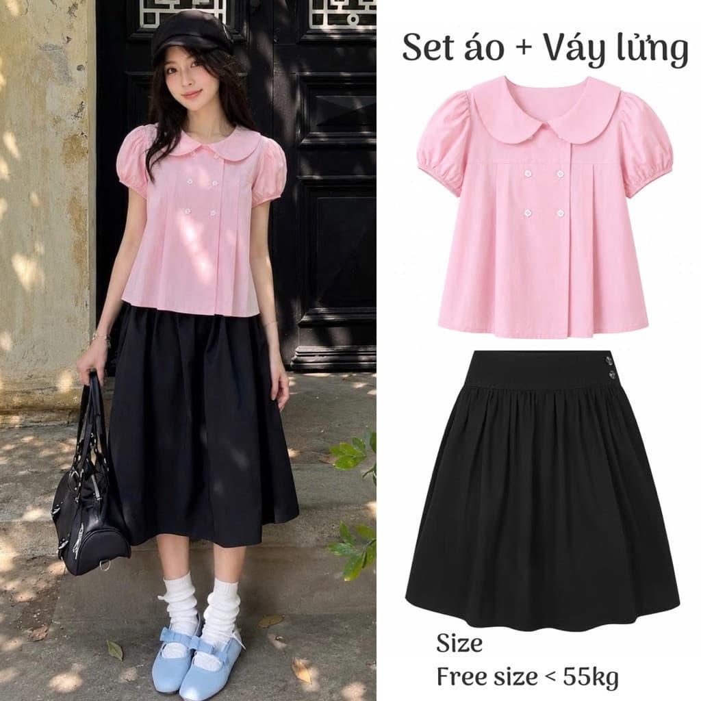Áo babydoll cổ bèo tay bồng đính 6 nút xinh xắn BX248