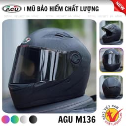(Fullface) Mũ Bảo Hiểm AGU - Màu Đen Carbon, Bảo Hành 1 Năm + Túi Đựng Sang Trọng Helmet mubaohiem chinh 1