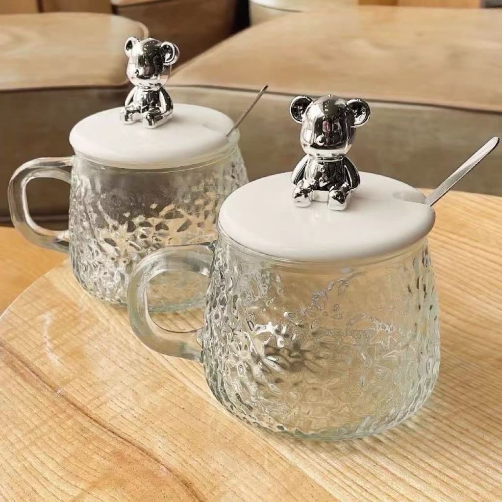 Cốc thuỷ tinh gấu nắp nhựa 400ml