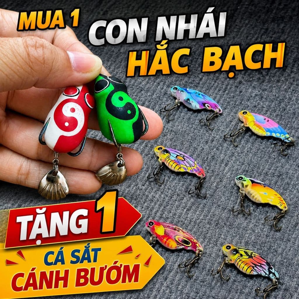 Mua 1 Tặng 1 - Nhái Hơi Hắc Bạch Âm Dương Hogo Bình 6g Lưỡi Titan 2.7mm – Kèm 1 Cá Sắt Cánh Bướm