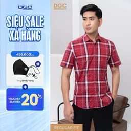 Áo Sơ Mi Nam Ngắn Tay DGC Dáng suông Regular, Họa Tiết Kẻ Caro Chất Vải Cao Cấp Thoáng Mát-SASNBC21M 1