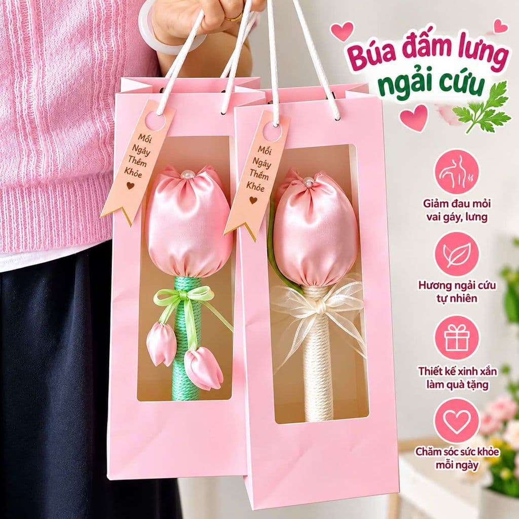 Búa Hoa Tulip Búa Ngải Cứu Đấm Lưng Đả Thông Kinh Lạc Mẫu Hoa Lụa