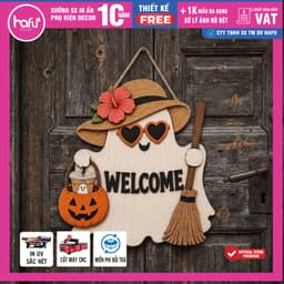 [Hỏa tốc HCM ] Halloween Chào Mừng Dấu Hiệu Cửa Cao 40cm, Phong Cách Mộc Mạc Trắng-Clad Chủ Đề Ma Cửa Treo, Hafu House 4