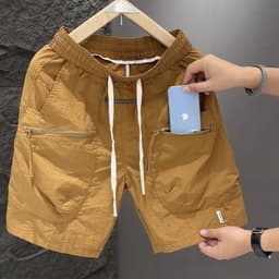 Quần short cargo nam túi khóa kéo khô nhanh 5 inch bình thường màu trơn bãi biển mùa hè 4