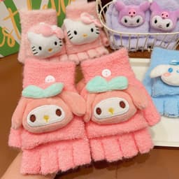 Găng tay lật cực ấm áp Năm ngón tay hoạt hình kuromi Phong cách mới Trẻ em Mùa đông Bé gái 3