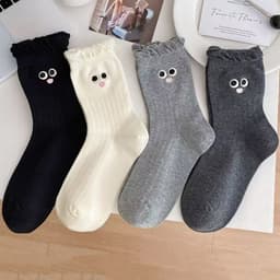 Combo 5 Đôi / 10 Đôi Tất Cotton Nữ Họa Tiết Mắt To Đáng Yêu 2