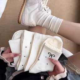 Sét 10 Đôi Tất Nơ Chấm Bi Màu Trắng Be Pastel Cổ Cao Cho Các Bạn Nữ 3