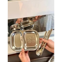 Khay Ăn 3 Ngăn Hello Kitty Inox 316 Cho Bé, Bộ Khay Ăn Kèm Thìa Đũa Dĩa Tiện Lợi VOICON-[SS67] 4