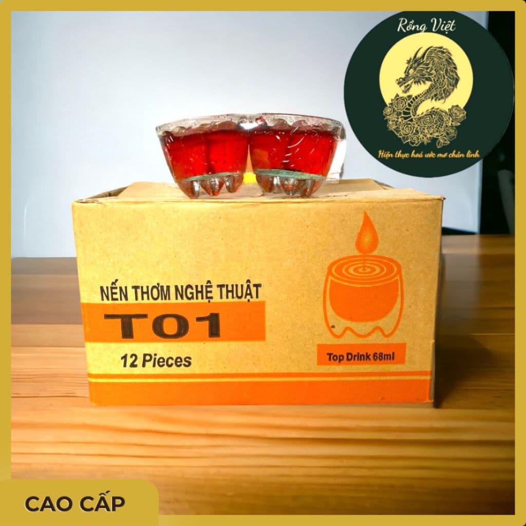 "Nến cốc tài lộc T01 Rồng Việt - Nến thủy tinh thắp sáng ban thờ thần tài và gia tiên"