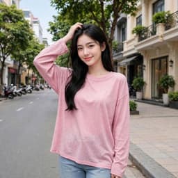 Áo thun cổ tròn dài tay thun giấy xước mỏng nữ mát mẻ hot trend form   OTG17 8 43 65 8