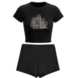 [ MỞ BÁN GIẢM 60% ] Sét bộ đồ nữ Quần ĐÙI legging + mix Croptop Mèo bóng đêm. 3