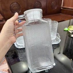 Bộ Bình Cốc Thủy Tinh Họa Tiết Giọt Nước Cao Cấp, Bình Có Quai Cầm Kèm 6 Ly, Kèm Khay Sang Trọng – Bộ Bình Ly Tiếp Khách 2