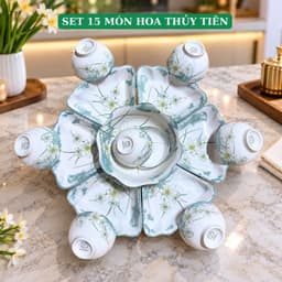 Bộ bát đĩa cúng gia tiên hoa mặt trời  thương hiệu gochy gốm sứ cao cấp - Họa tiết hoa thủy tiên 3