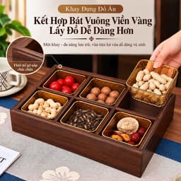 Hộp Mứt Tết 2027 Gỗ Vân Óc Chó Cao Cấp, Khay Bánh Kẹo 4 Ngăn 6 Ngăn Có Hũ Chống Ẩm, Nắp Acrylic Trong Suốt Đẹp Sang 4